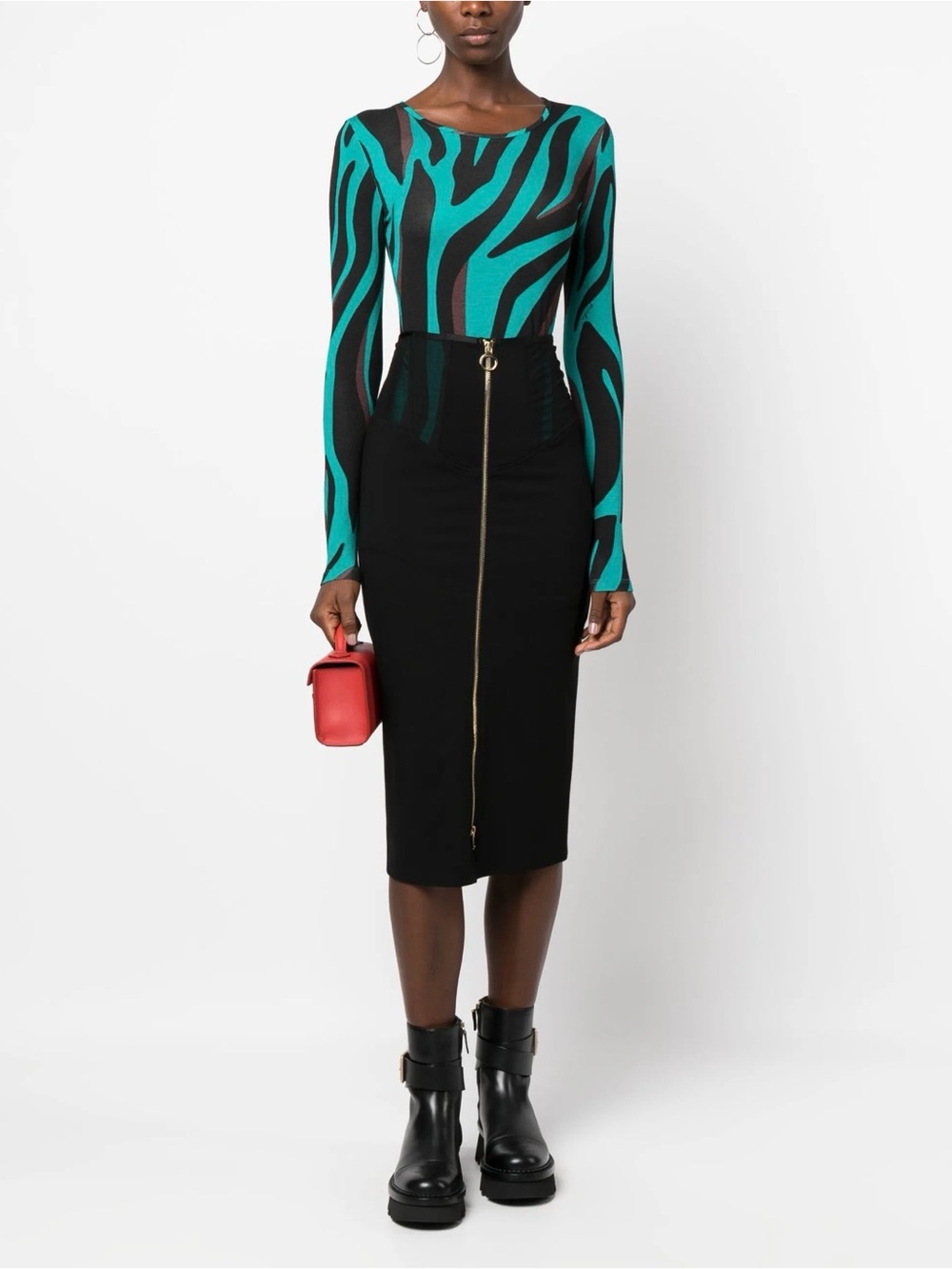 Pinko Black Pencil Skirt with Gold Front Zip